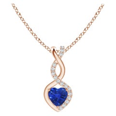 Natural Sapphire Infinity Heart Pendant with Diamonds in Rose Gold 4mm