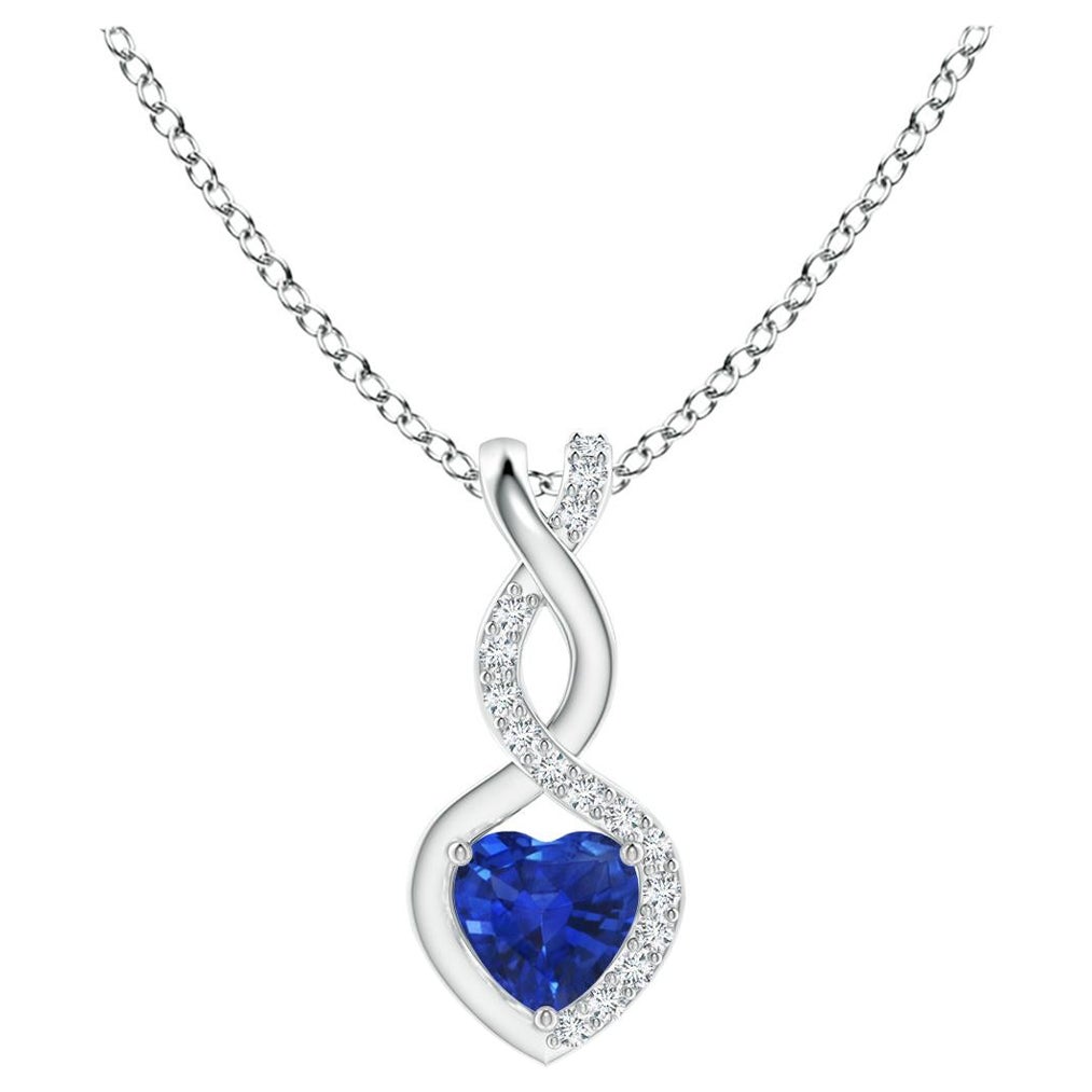 Natural Sapphire Infinity Heart Pendant with Diamonds in Platinum 4mm For Sale