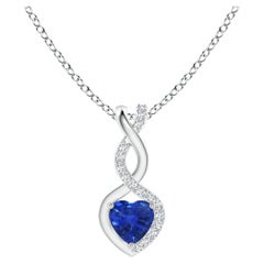 Natural Sapphire Infinity Heart Pendant with Diamonds in Platinum 4mm