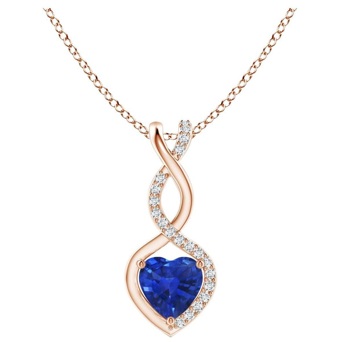 Natural Sapphire Infinity Heart Pendant with Diamonds in Rose Gold 5mm
