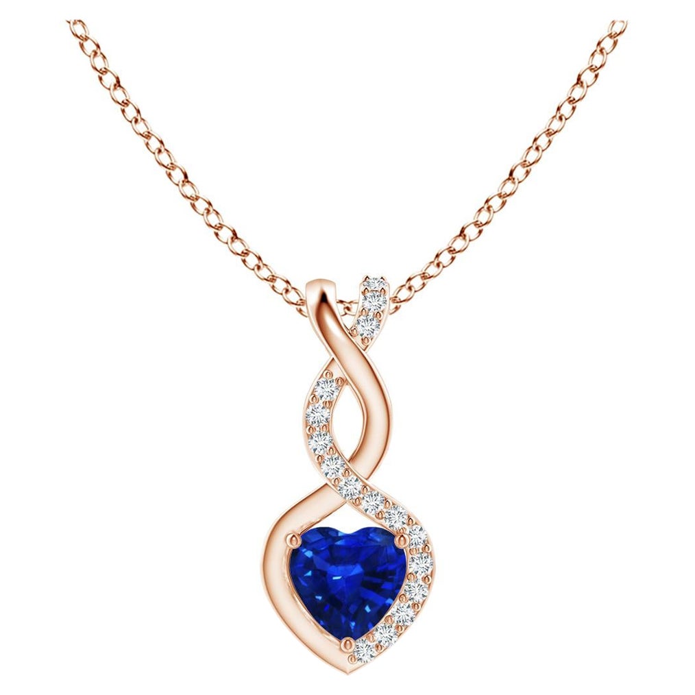 Natural Sapphire Infinity Heart Pendant with Diamonds in Rose Gold 4mm