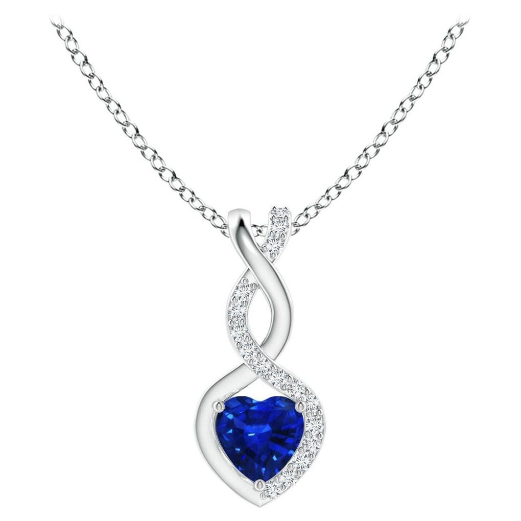 Natural Sapphire Infinity Heart Pendant with Diamonds in Platinum 4mm