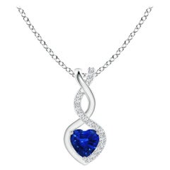 Natural Sapphire Infinity Heart Pendant with Diamonds in Platinum 4mm