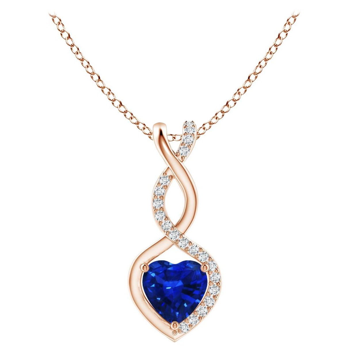 Natural Sapphire Infinity Heart Pendant with Diamonds in Rose Gold 5mm