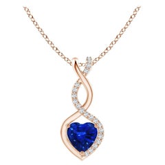 Natural Sapphire Infinity Heart Pendant with Diamonds in Rose Gold 5mm