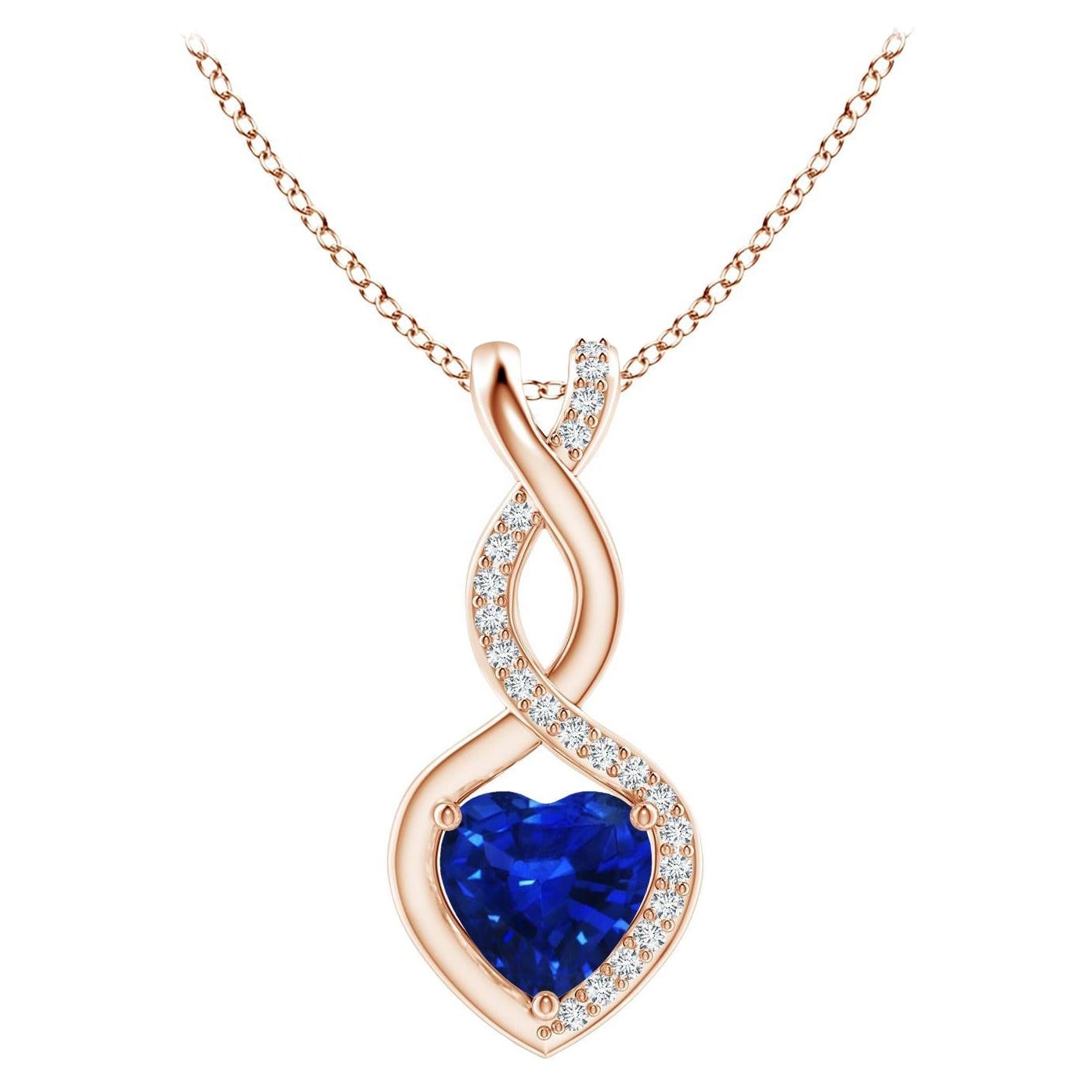 Natural Sapphire Infinity Heart Pendant with Diamonds in Rose Gold 6mm For Sale