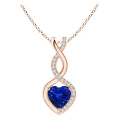 Natural Sapphire Infinity Heart Pendant with Diamonds in Rose Gold 6mm