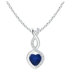 Natural Sapphire Infinity Heart Pendant with Diamonds in White Gold 4mm