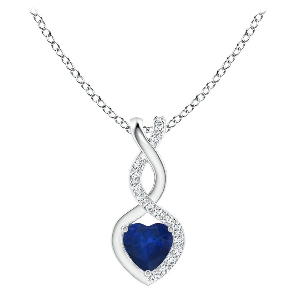 Natural Sapphire Infinity Heart Pendant with Diamonds in White Gold 4mm
