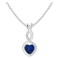 Natural Sapphire Infinity Heart Pendant with Diamonds in White Gold 4mm