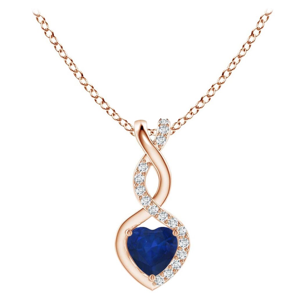 Natural Sapphire Infinity Heart Pendant with Diamonds in Rose Gold 4mm