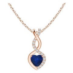 Natural Sapphire Infinity Heart Pendant with Diamonds in Rose Gold 4mm