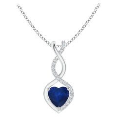 Natural Sapphire Infinity Heart Pendant with Diamonds in White Gold 5mm