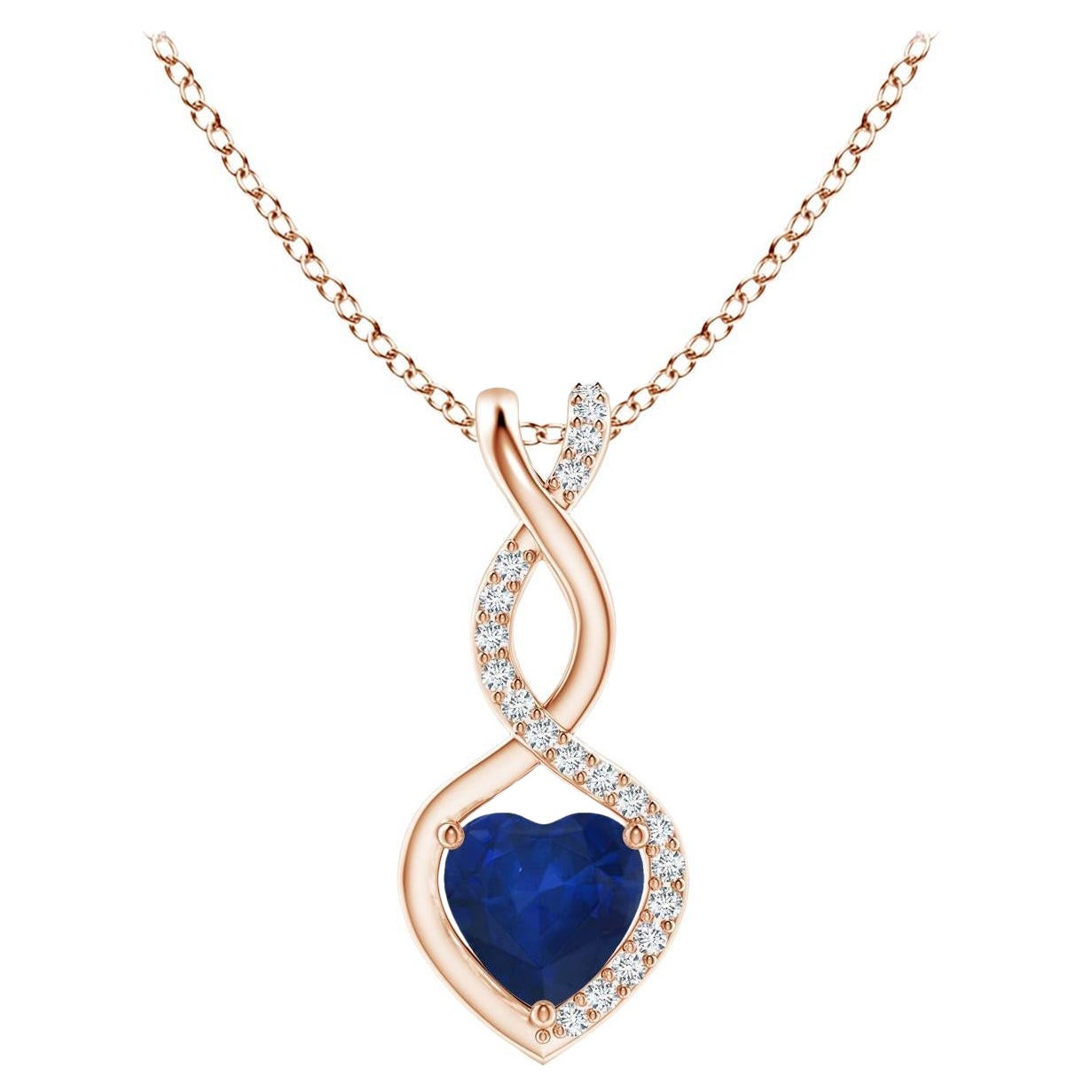 Natural Sapphire Infinity Heart Pendant with Diamonds in Rose Gold 5mm