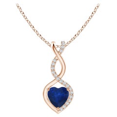 Natural Sapphire Infinity Heart Pendant with Diamonds in Rose Gold 5mm
