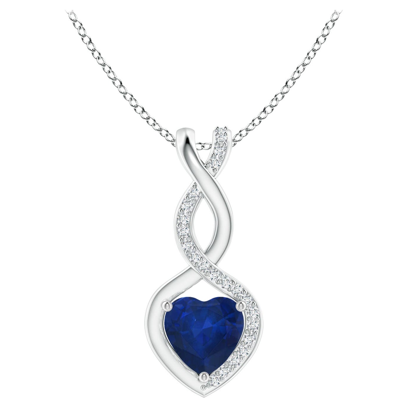 Natural Sapphire Infinity Heart Pendant with Diamonds in White Gold 6mm
