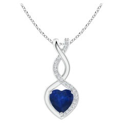 Natural Sapphire Infinity Heart Pendant with Diamonds in White Gold 6mm