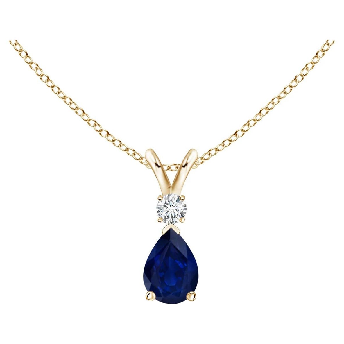 ANGARA Natural 0.40ct Blue Sapphire Teardrop Pendant with Diamond in Yellow Gold For Sale