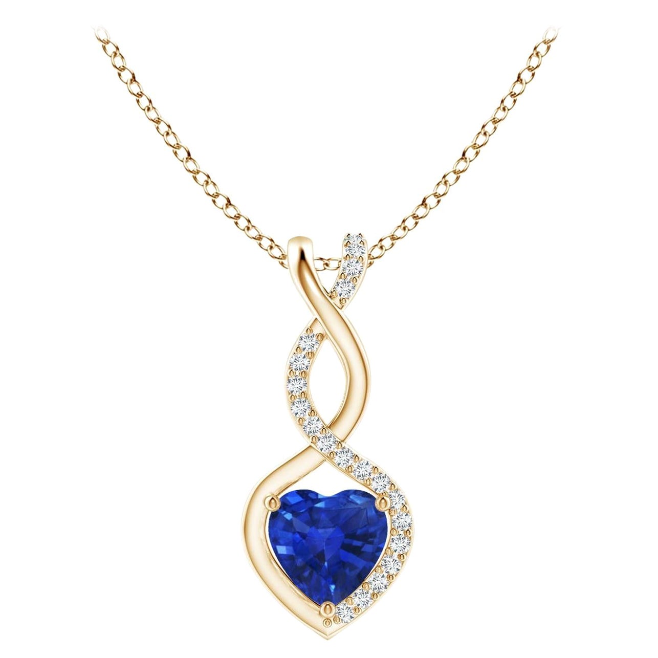Natural Sapphire Infinity Heart Pendant with Diamonds in Yellow Gold 5mm