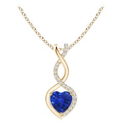Natural Sapphire Infinity Heart Pendant with Diamonds in Yellow Gold 5mm