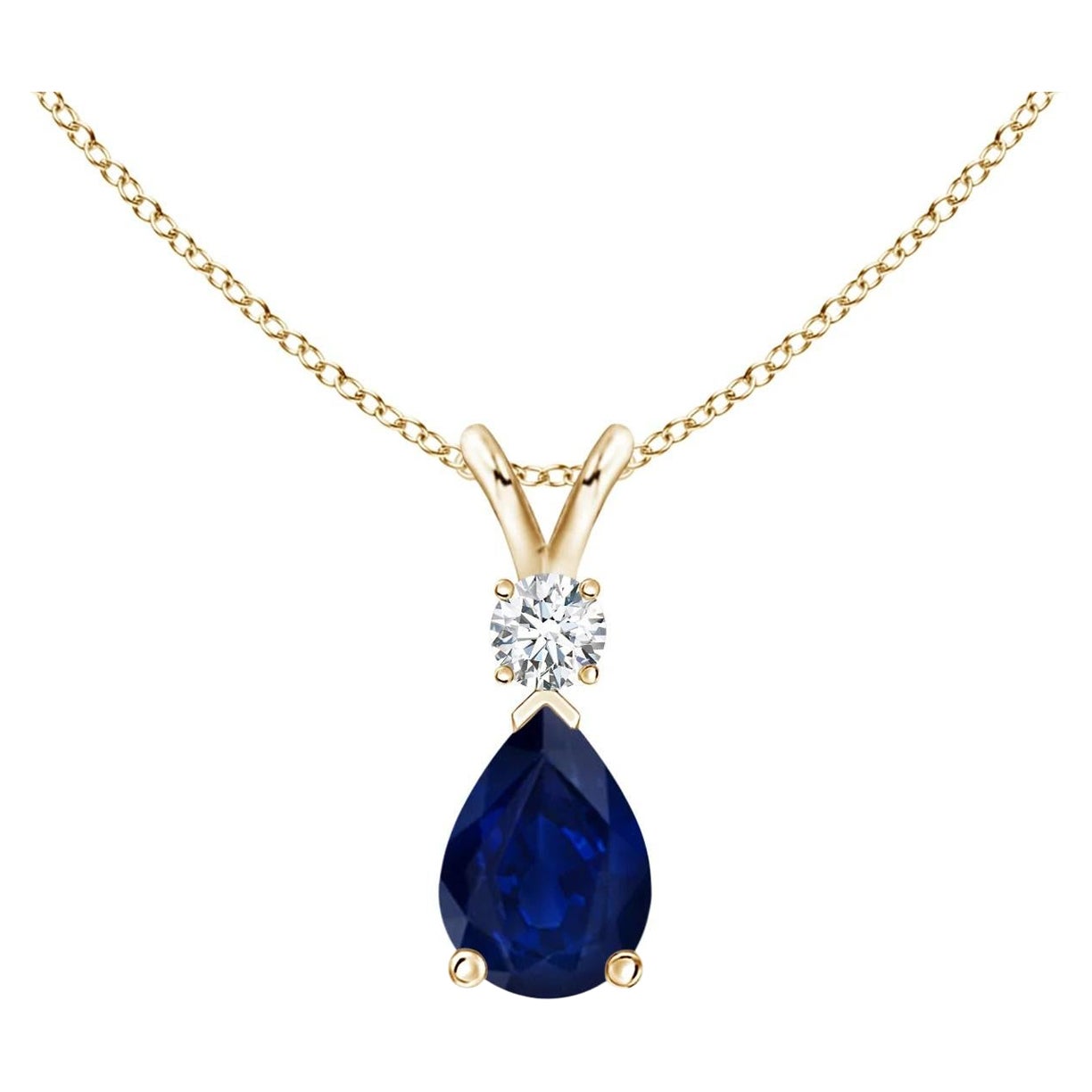 ANGARA Natural 0.75ct Blue Sapphire Teardrop Pendant with Diamond in Yellow Gold