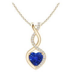 Natural Sapphire Infinity Heart Pendant with Diamonds in Yellow Gold 6mm