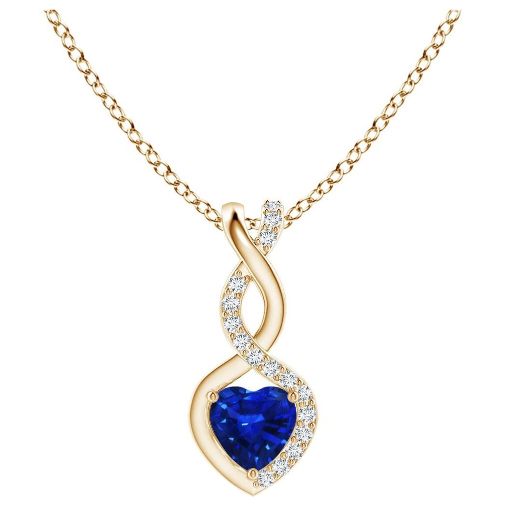 Natural Sapphire Infinity Heart Pendant with Diamonds in Yellow Gold 4mm