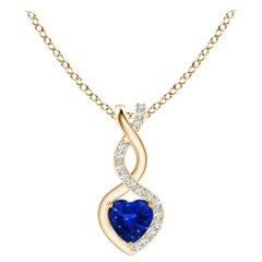 Natural Sapphire Infinity Heart Pendant with Diamonds in Yellow Gold 4mm