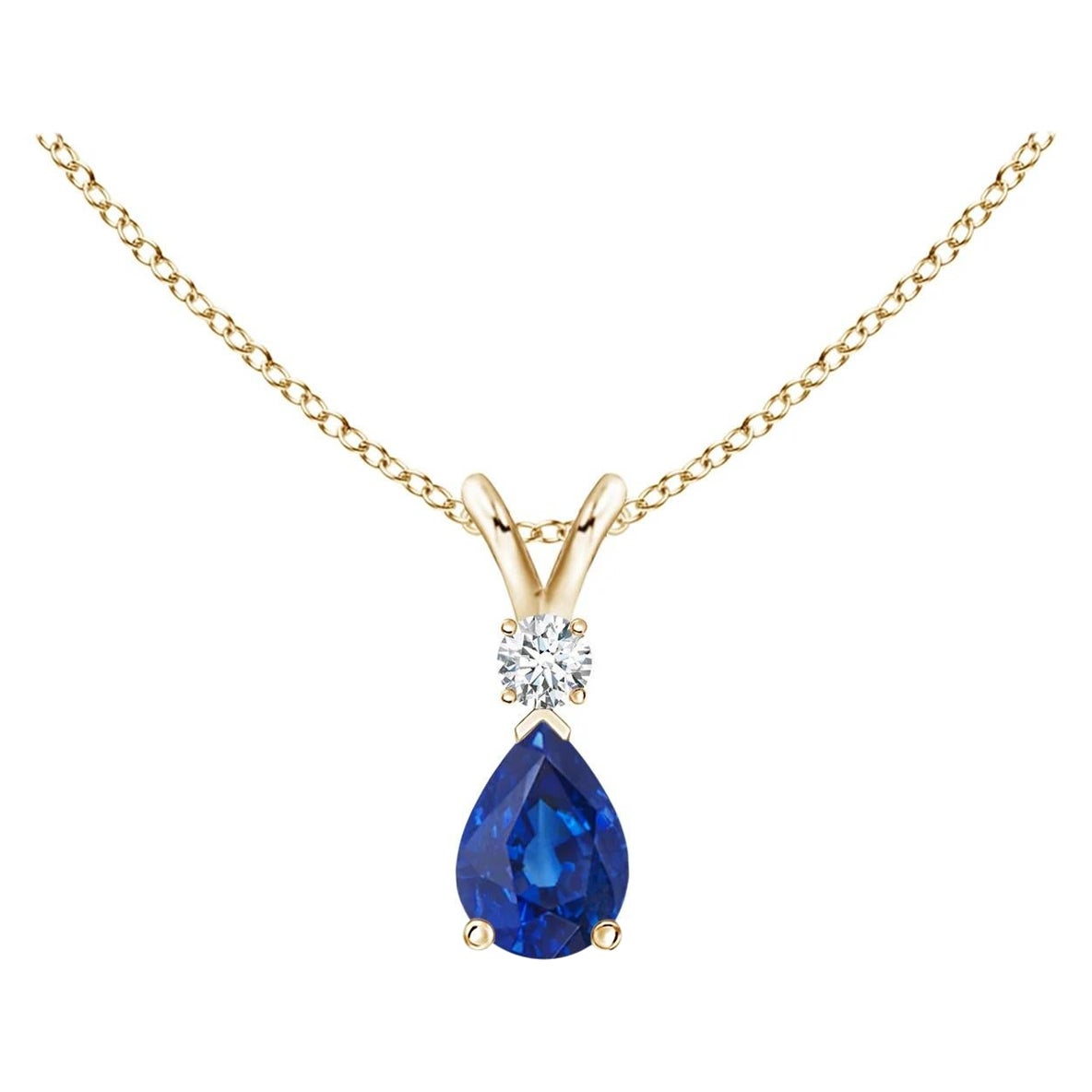 ANGARA Natural 0.40ct Blue Sapphire Teardrop Pendant with Diamond in Yellow Gold