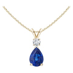 ANGARA Natural 0.75ct Blue Sapphire Teardrop Pendant with Diamond in Yellow Gold