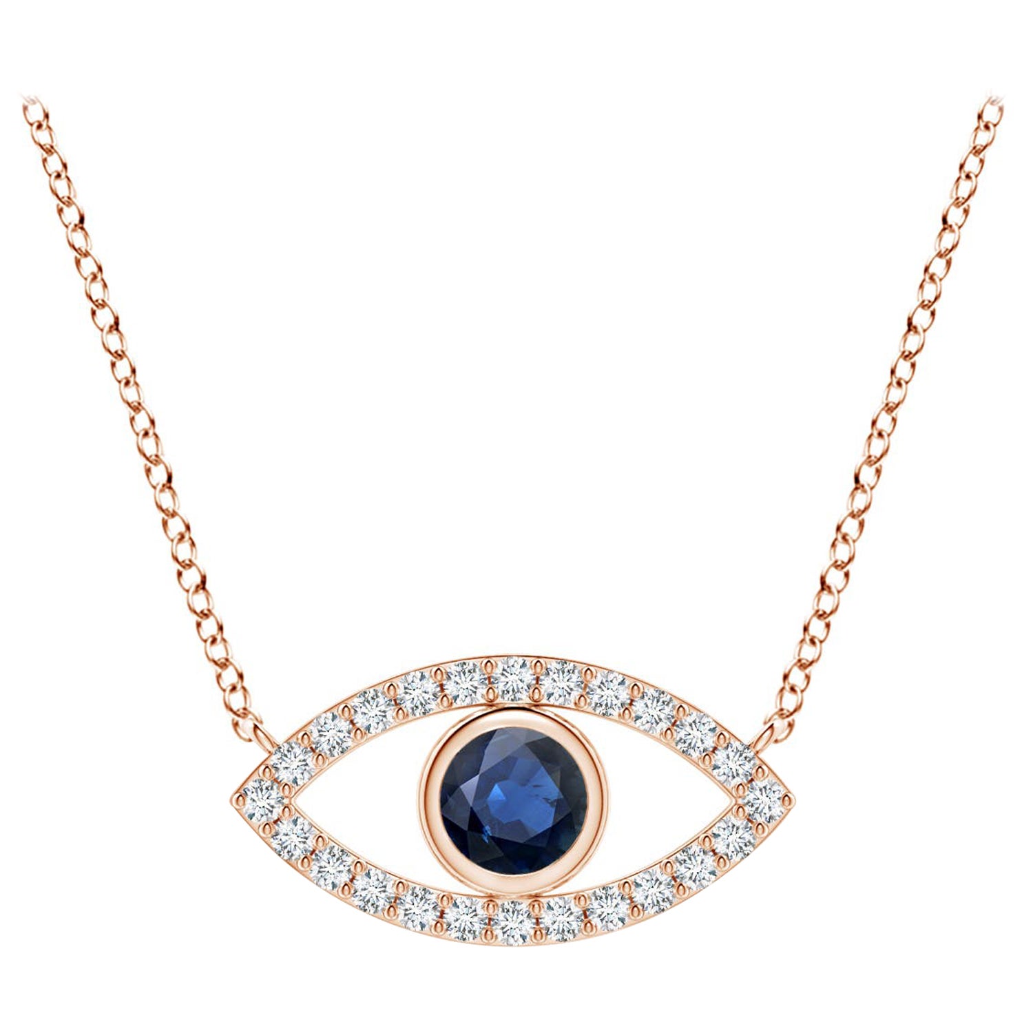 Pendentif Evil Eye en or rose 14 carats avec saphir naturel et diamant de 3,5 mm