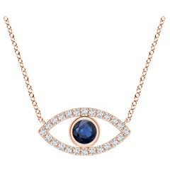 Natural Sapphire Evil Eye Pendant with Diamond in 14K Rose Gold 3.5mm