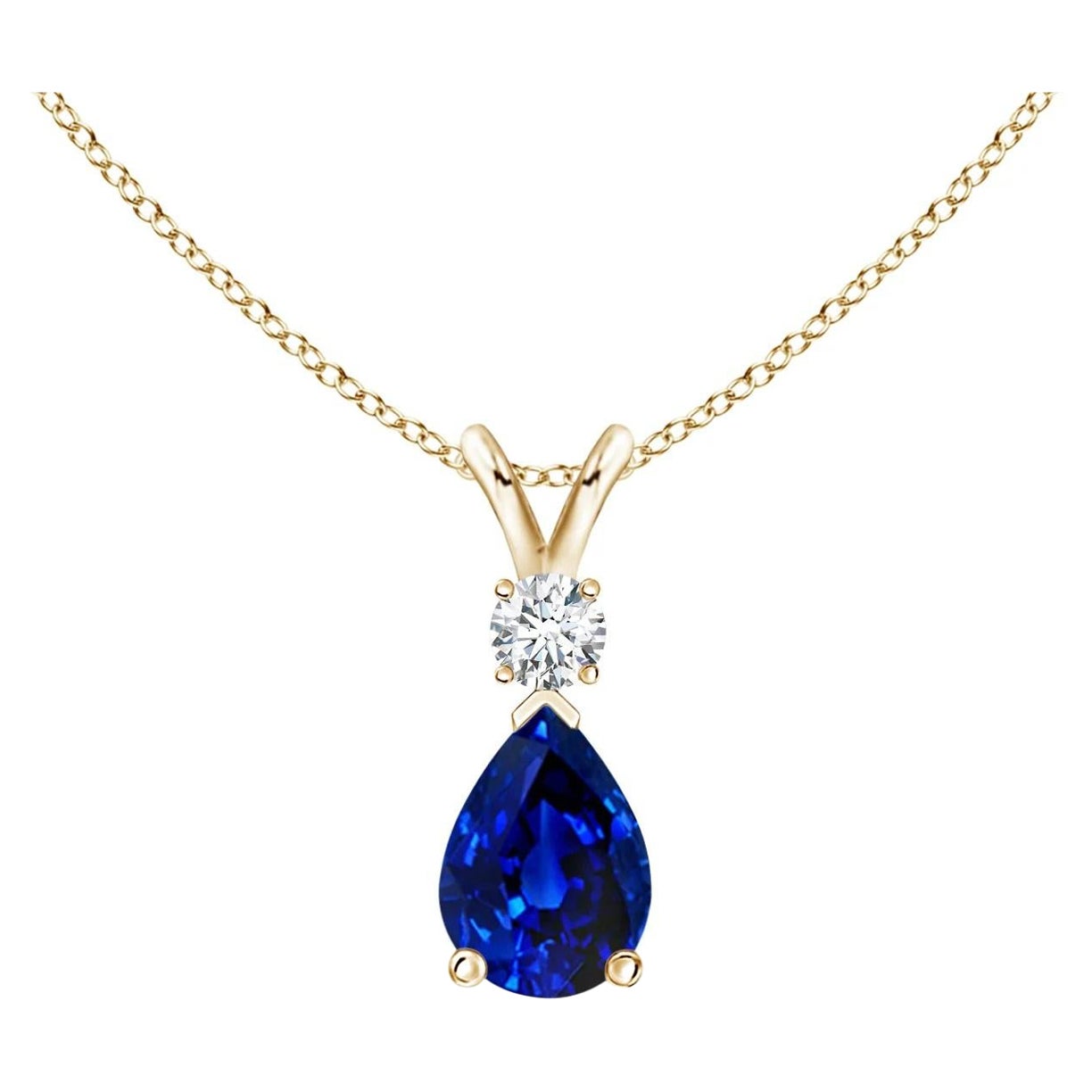ANGARA Pendentif goutte d'eau en or jaune avec saphir bleu naturel 0,75 carat et diamants en vente