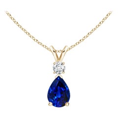 ANGARA Natural 0.75ct Blue Sapphire Teardrop Pendant with Diamond in Yellow Gold