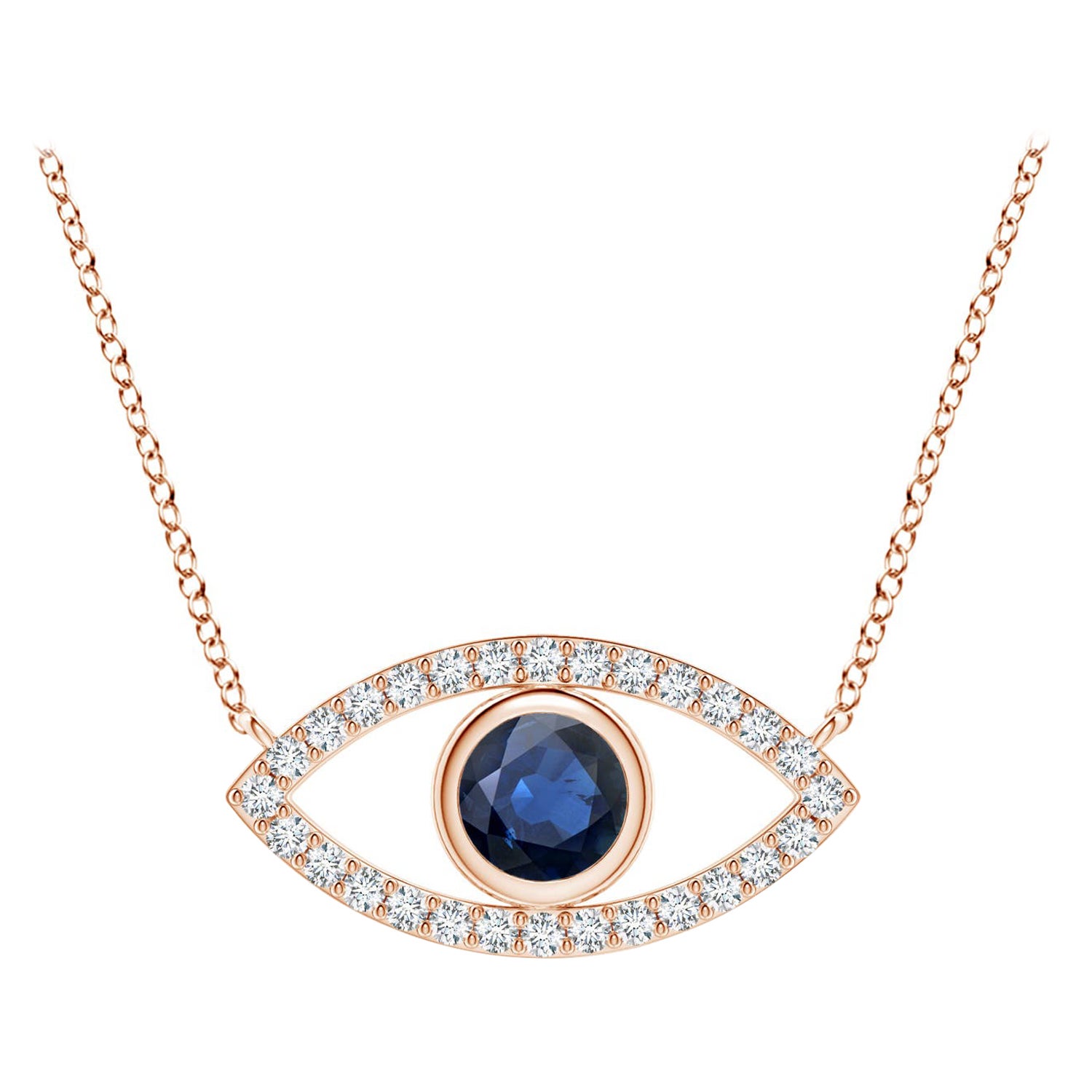 Natürlicher Saphir Evil Eye Anhänger mit Diamant in 14K Roségold 4,5 mm im Angebot