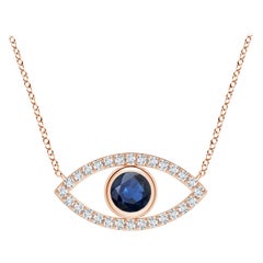 Pendentif Evil Eye en or rose 14 carats avec saphir naturel et diamants de 4,5 mm
