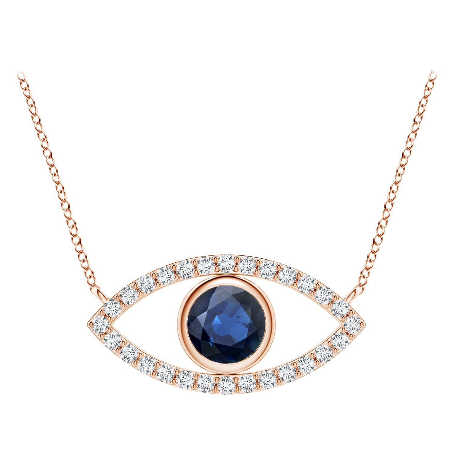 Natural Sapphire Evil Eye Pendant with Diamond in 14K Rose Gold 5.5mm For Sale