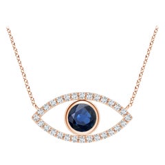 Natural Sapphire Evil Eye Pendant with Diamond in 14K Rose Gold 5.5mm