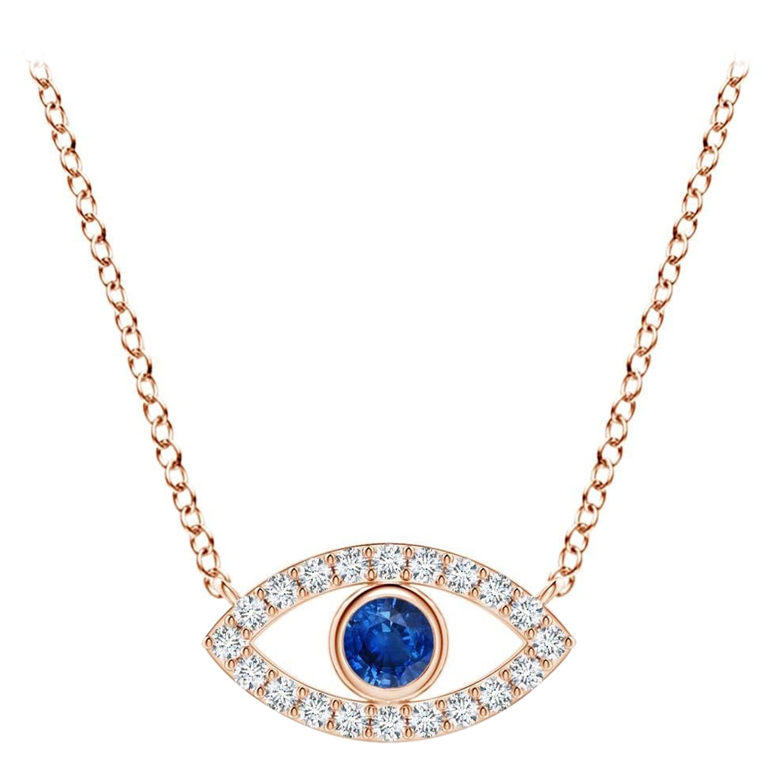 Natural Sapphire Evil Eye Pendant with Diamond in 14K Rose Gold 2.5mm