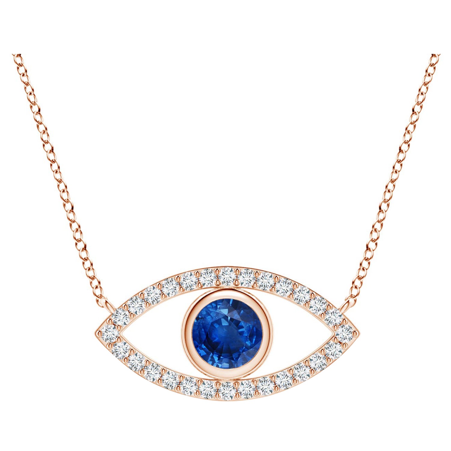 Natural Sapphire Evil Eye Pendant with Diamond in 14K Rose Gold 4.5mm For Sale