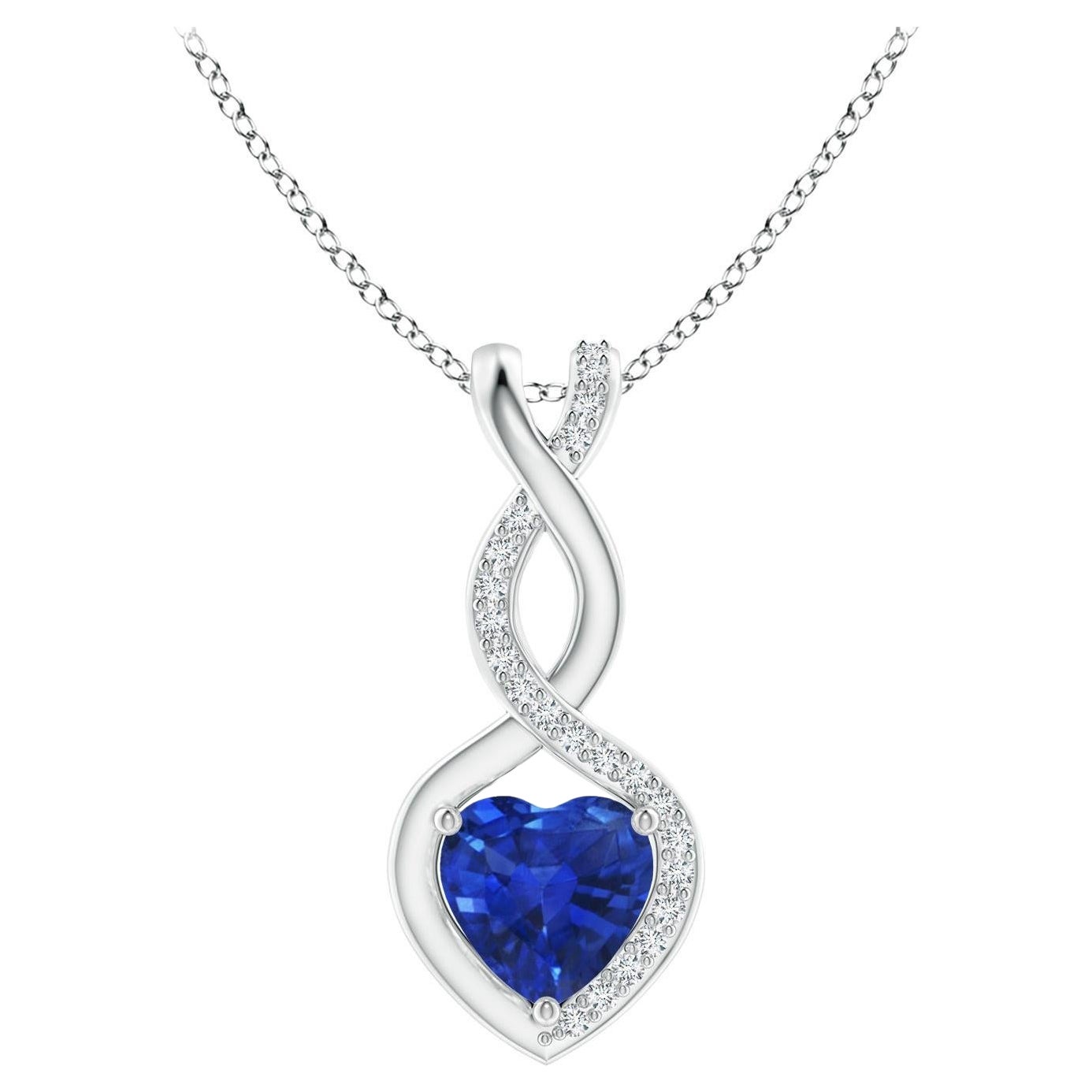 Natural Sapphire Infinity Heart Pendant with Diamonds in White Gold 6mm
