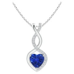 Natural Sapphire Infinity Heart Pendant with Diamonds in White Gold 6mm