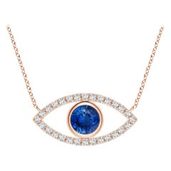 Natural Sapphire Evil Eye Pendant with Diamond in 14K Rose Gold 5.5mm