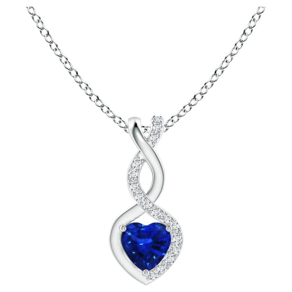 Natural Sapphire Infinity Heart Pendant with Diamonds in White Gold 4mm For Sale