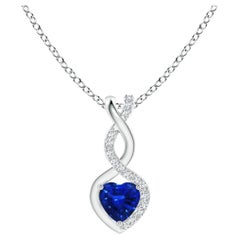 Natural Sapphire Infinity Heart Pendant with Diamonds in White Gold 4mm