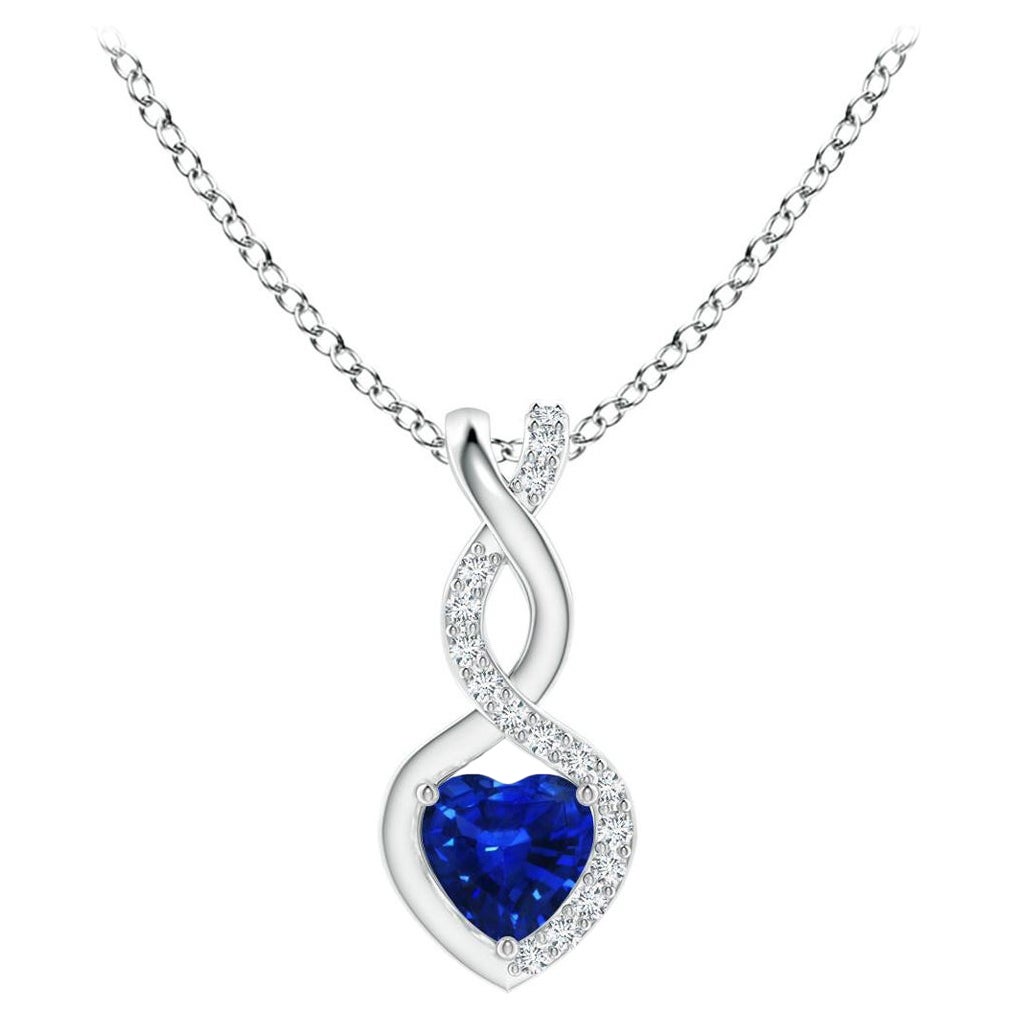 Natural Sapphire Infinity Heart Pendant with Diamonds in White Gold 4mm