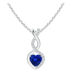 Natural Sapphire Infinity Heart Pendant with Diamonds in White Gold 4mm