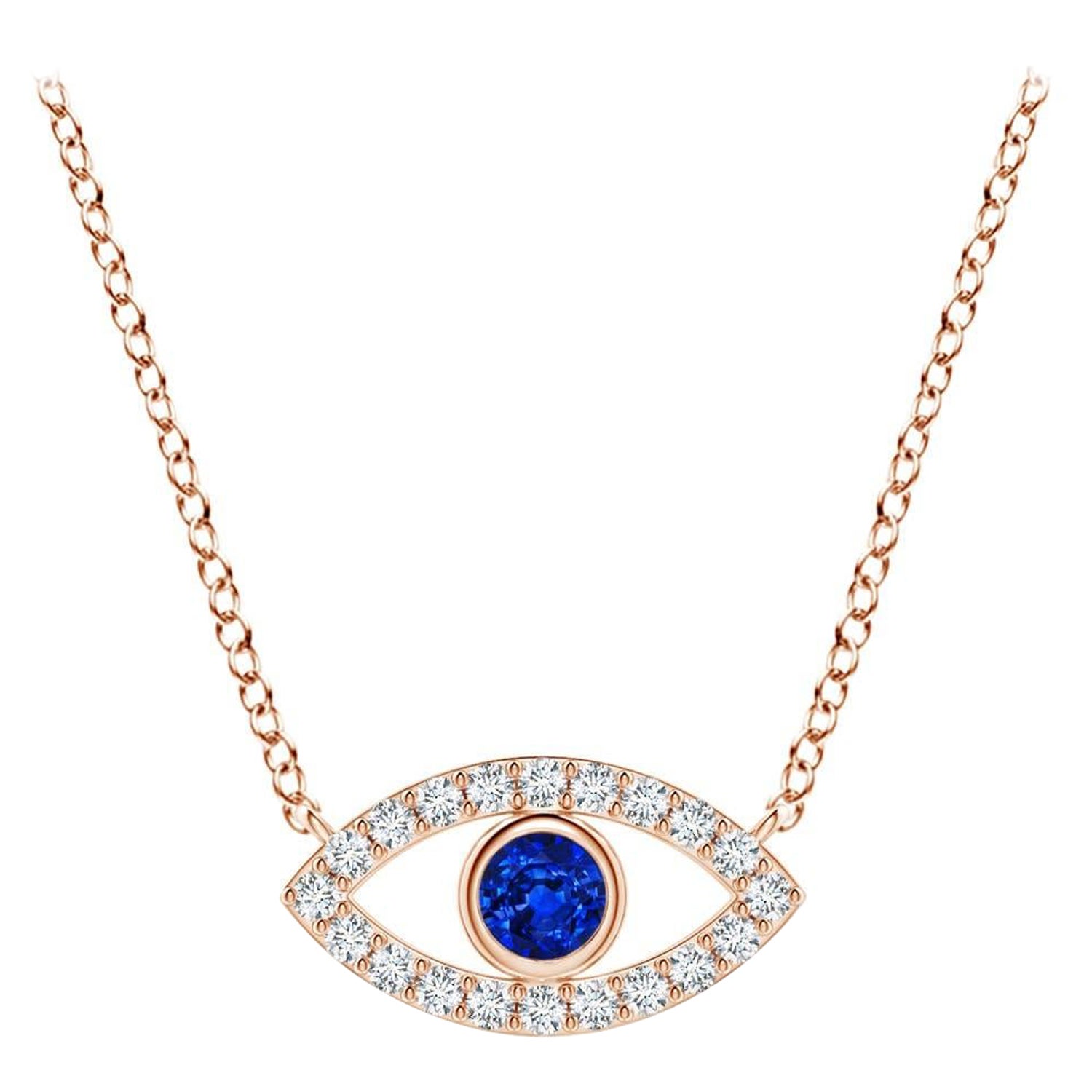 Natural Sapphire Evil Eye Pendant with Diamond in 14K Rose Gold 2.5mm For Sale