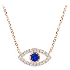 Natural Sapphire Evil Eye Pendant with Diamond in 14K Rose Gold 2.5mm