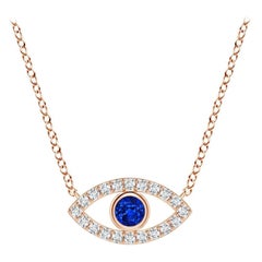 Colgante Zafiro Natural Mal de Ojo con Diamante en Oro Rosa de 14K 2.5mm